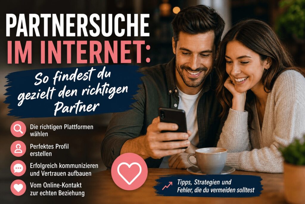 Paar nutzt Smartphone für Partnersuche im Internet und schaut gemeinsam auf Dating App