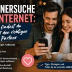 Paar nutzt Smartphone für Partnersuche im Internet und schaut gemeinsam auf Dating App