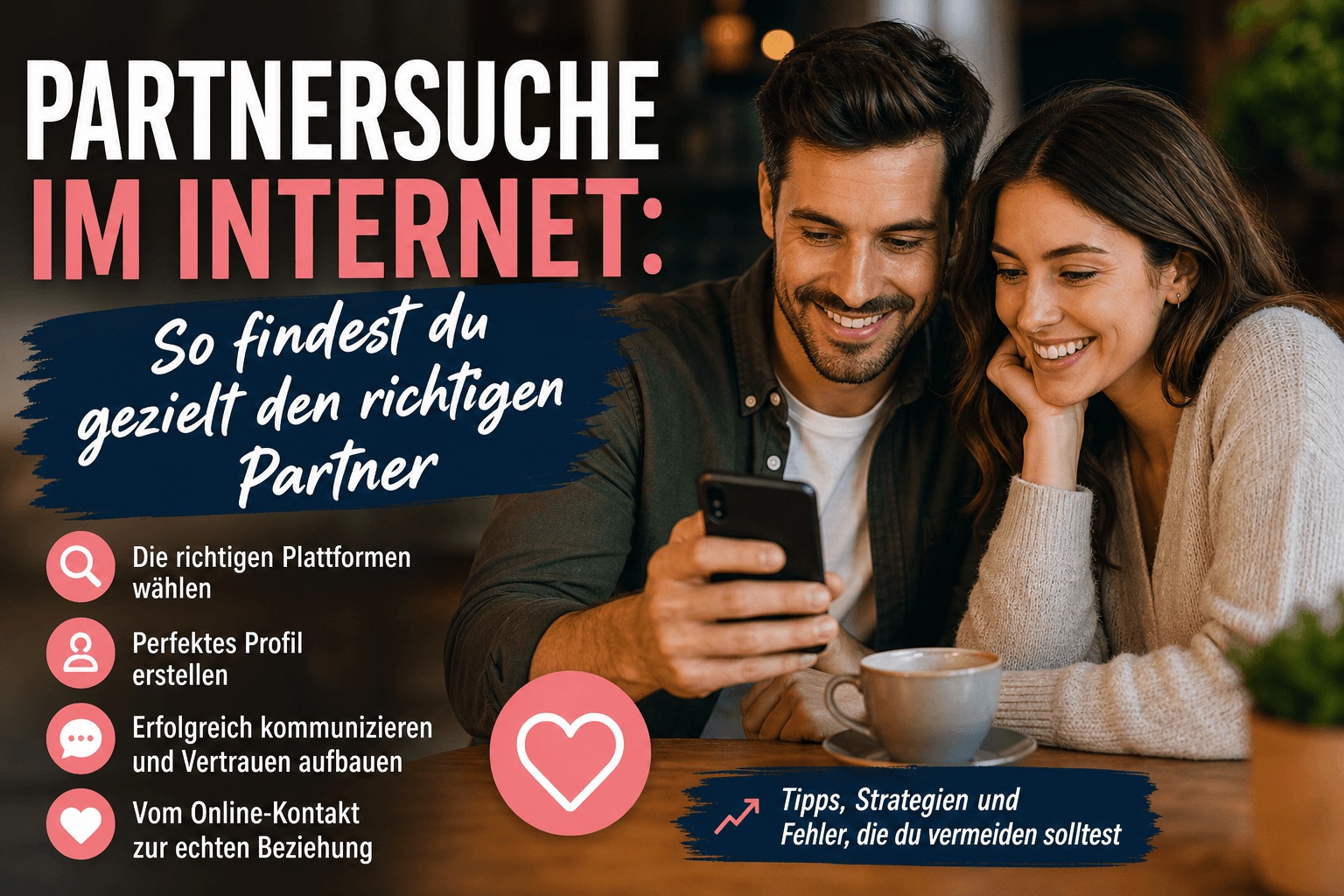 Paar nutzt Smartphone für Partnersuche im Internet und schaut gemeinsam auf Dating App