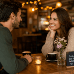 Paar beim ersten Date in einem Café mit entspannter Atmosphäre und Gespräch