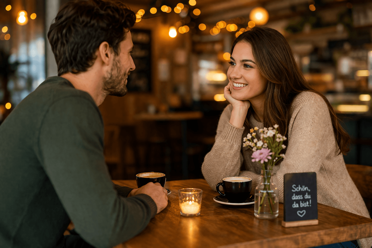 Paar beim ersten Date in einem Café mit entspannter Atmosphäre und Gespräch
